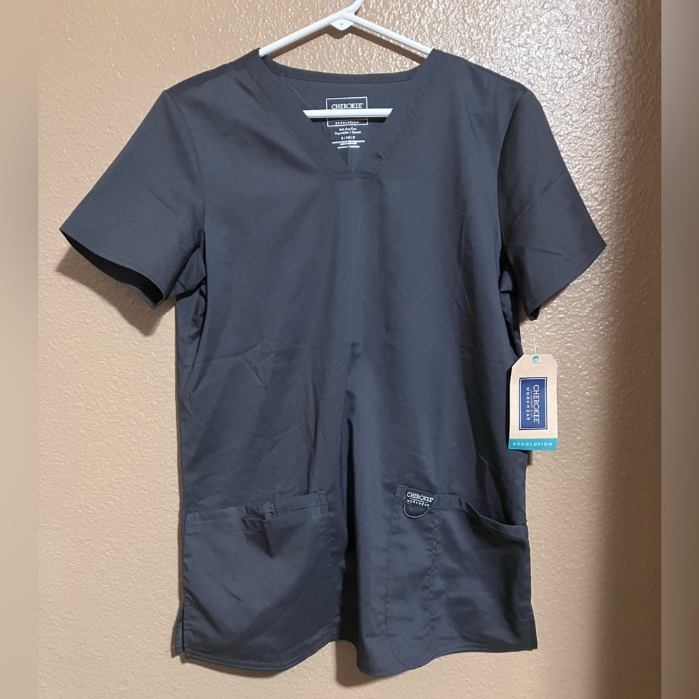 Cherokee Woman’s Dark Gray Short Sleeve Scrub Shirt